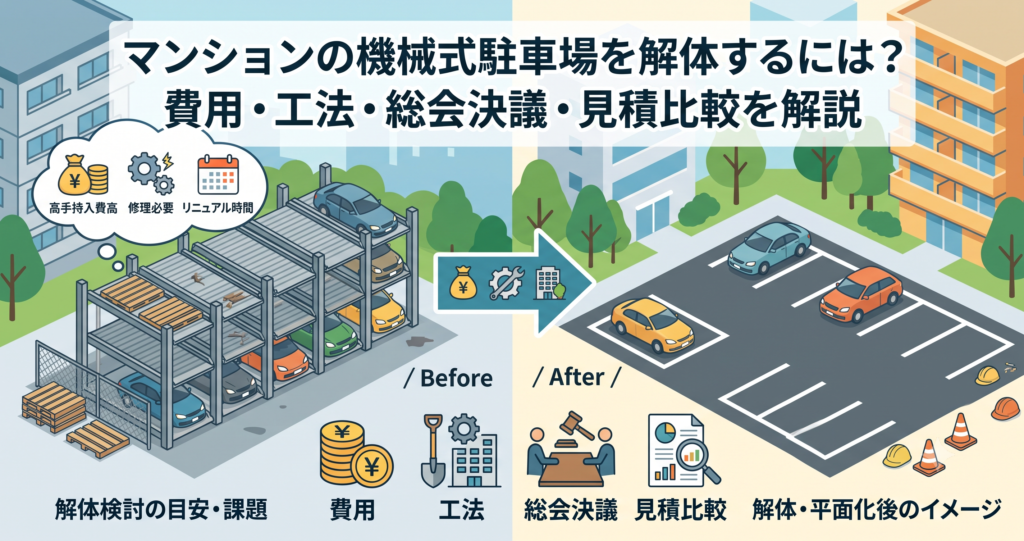 マンションの機械式駐車場を解体するには？費用・工法・総会決議・見積比較を解説